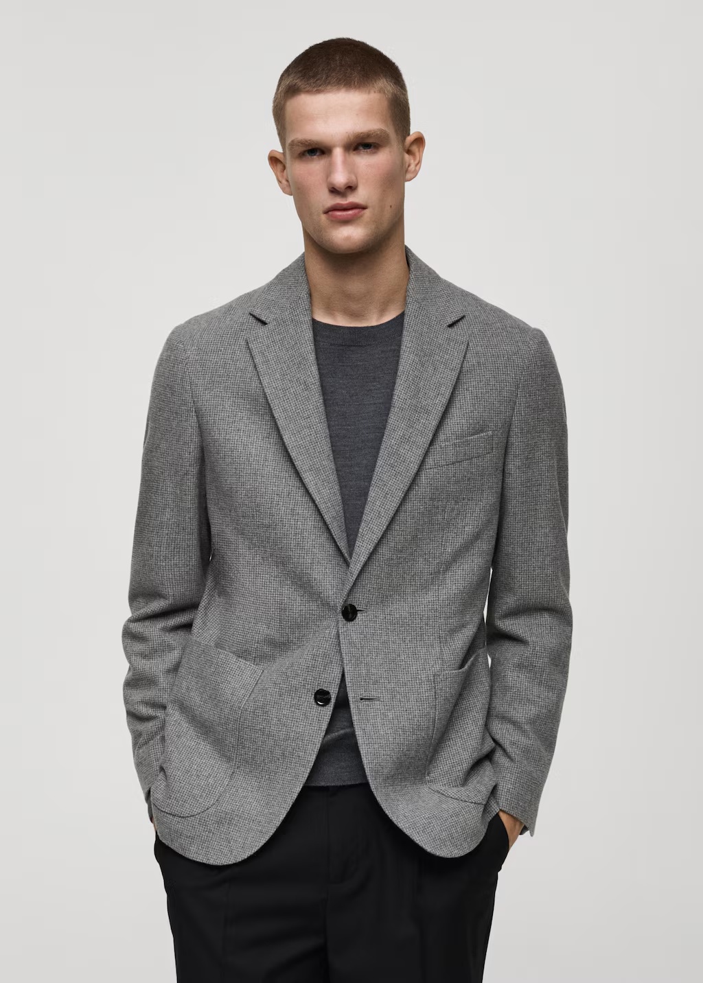 Slim-fit micro-houndstooth wool blazer