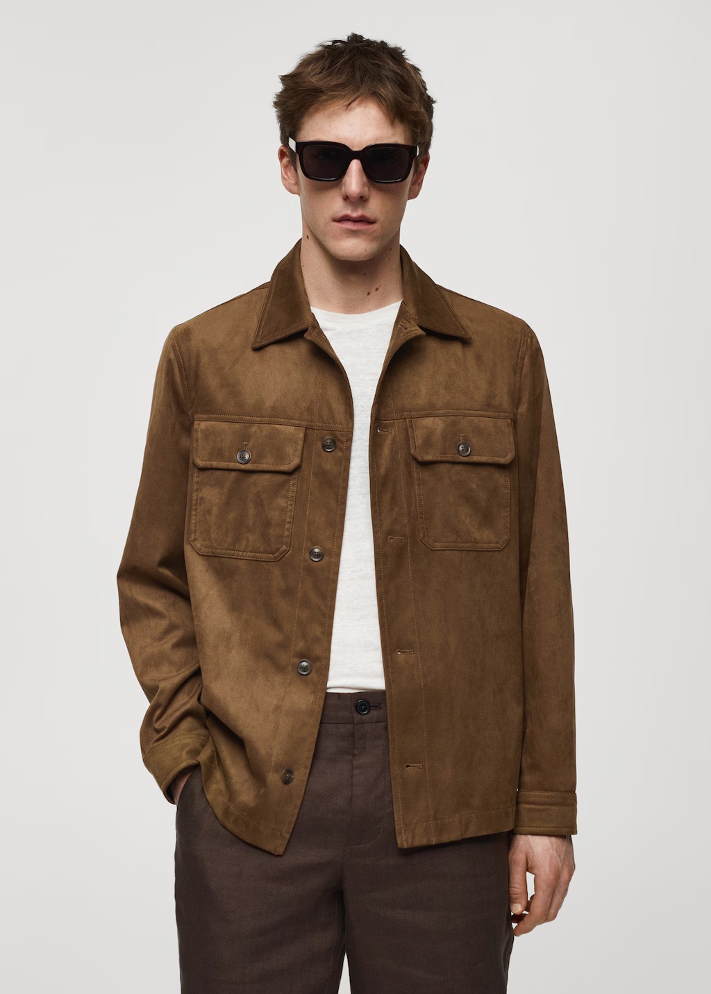 Suede effect overshirt with pockets