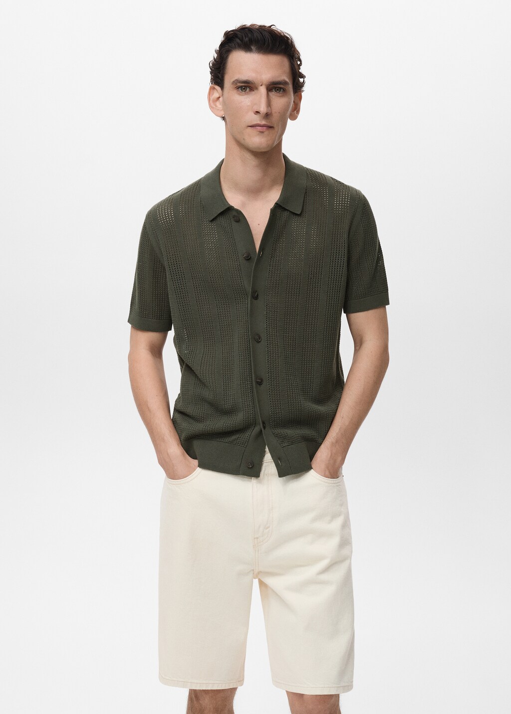 Striped openwork knitted shirt