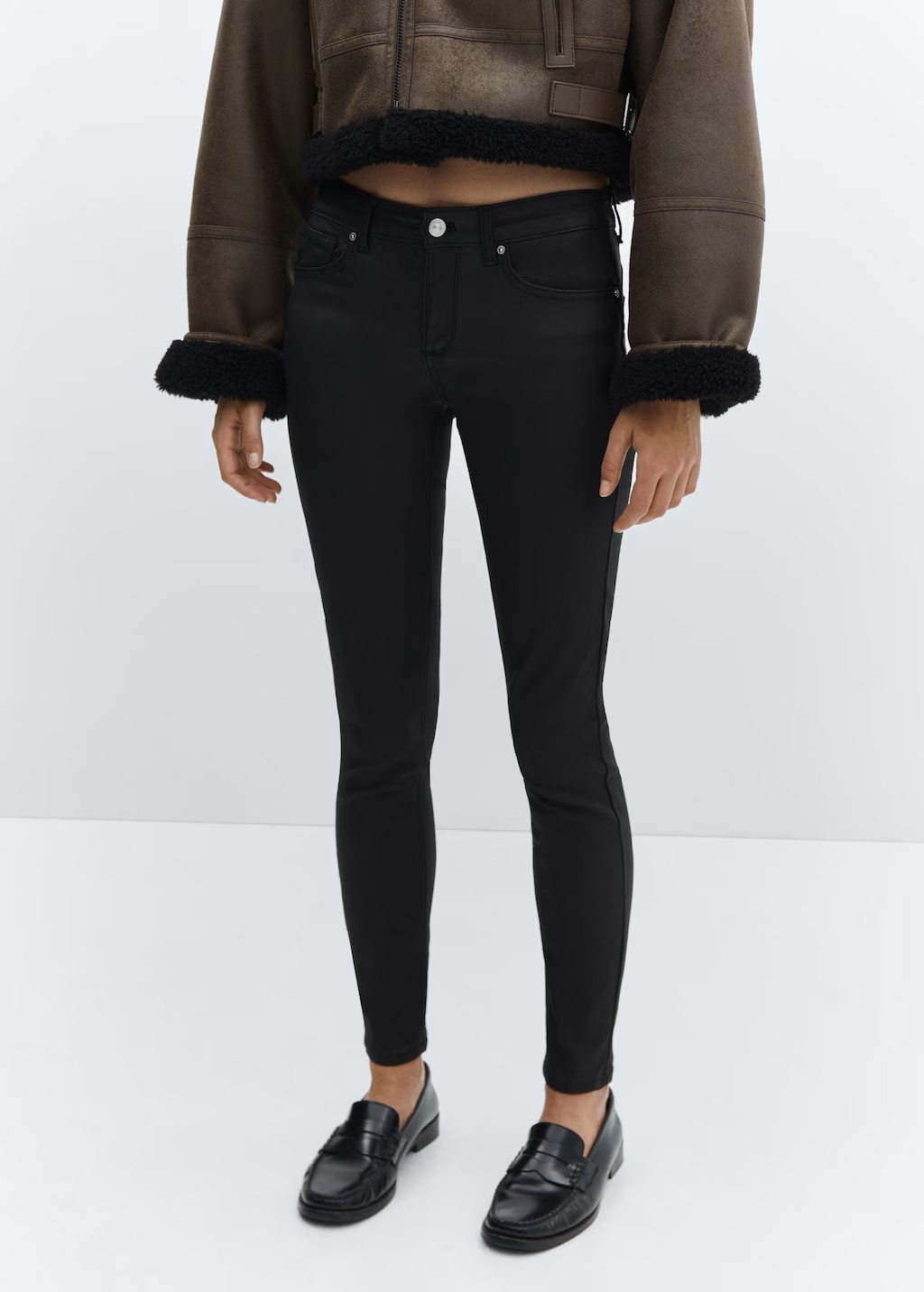 Waxed push-up skinny jeans