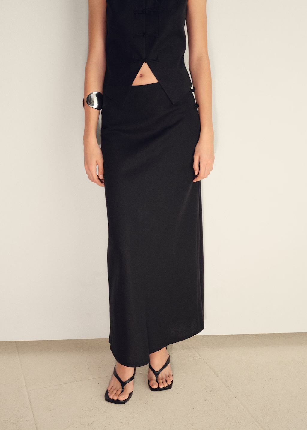 Linen-blend straight skirt