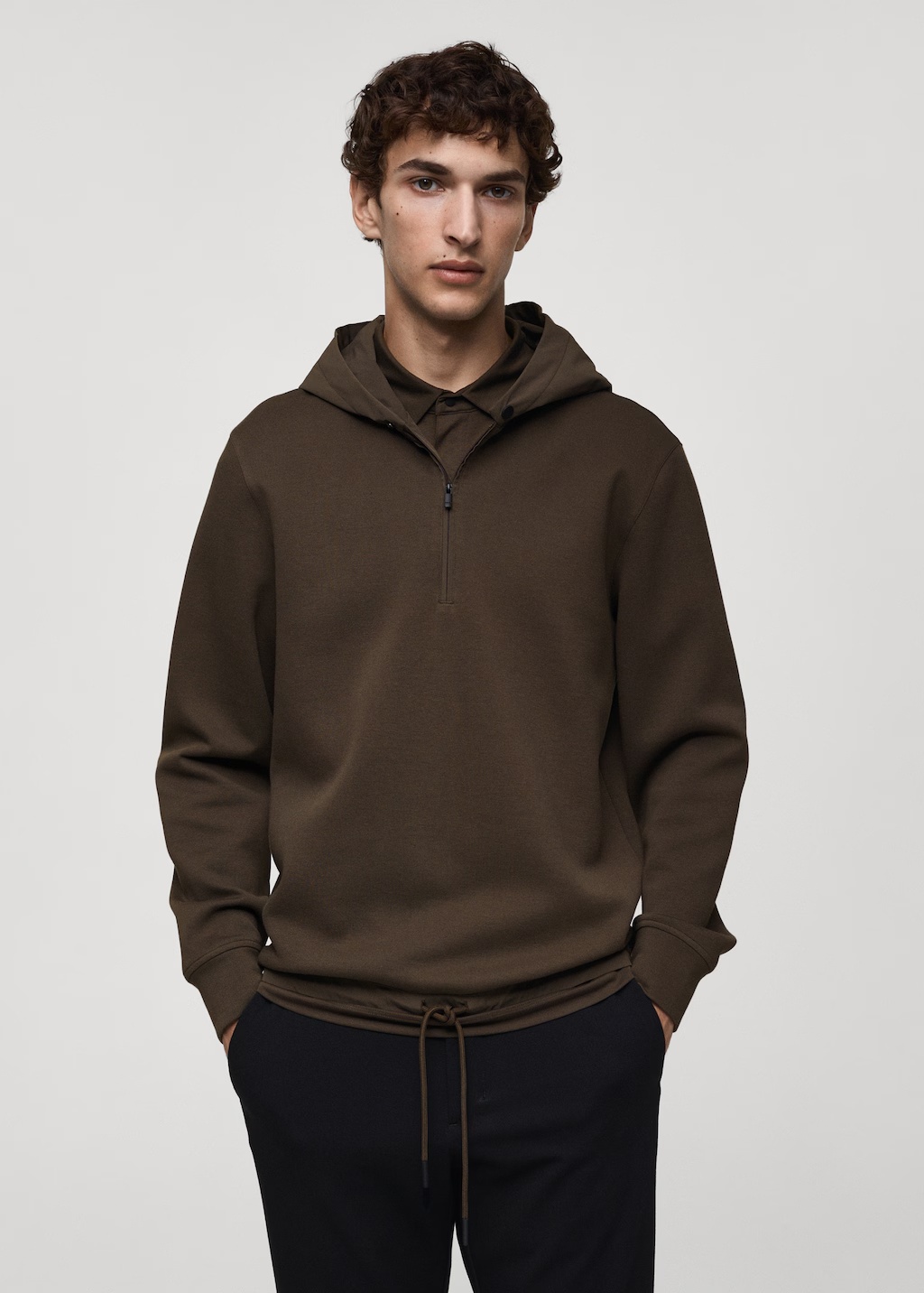 Stretch fabric regular-fit hooded sweatshirt