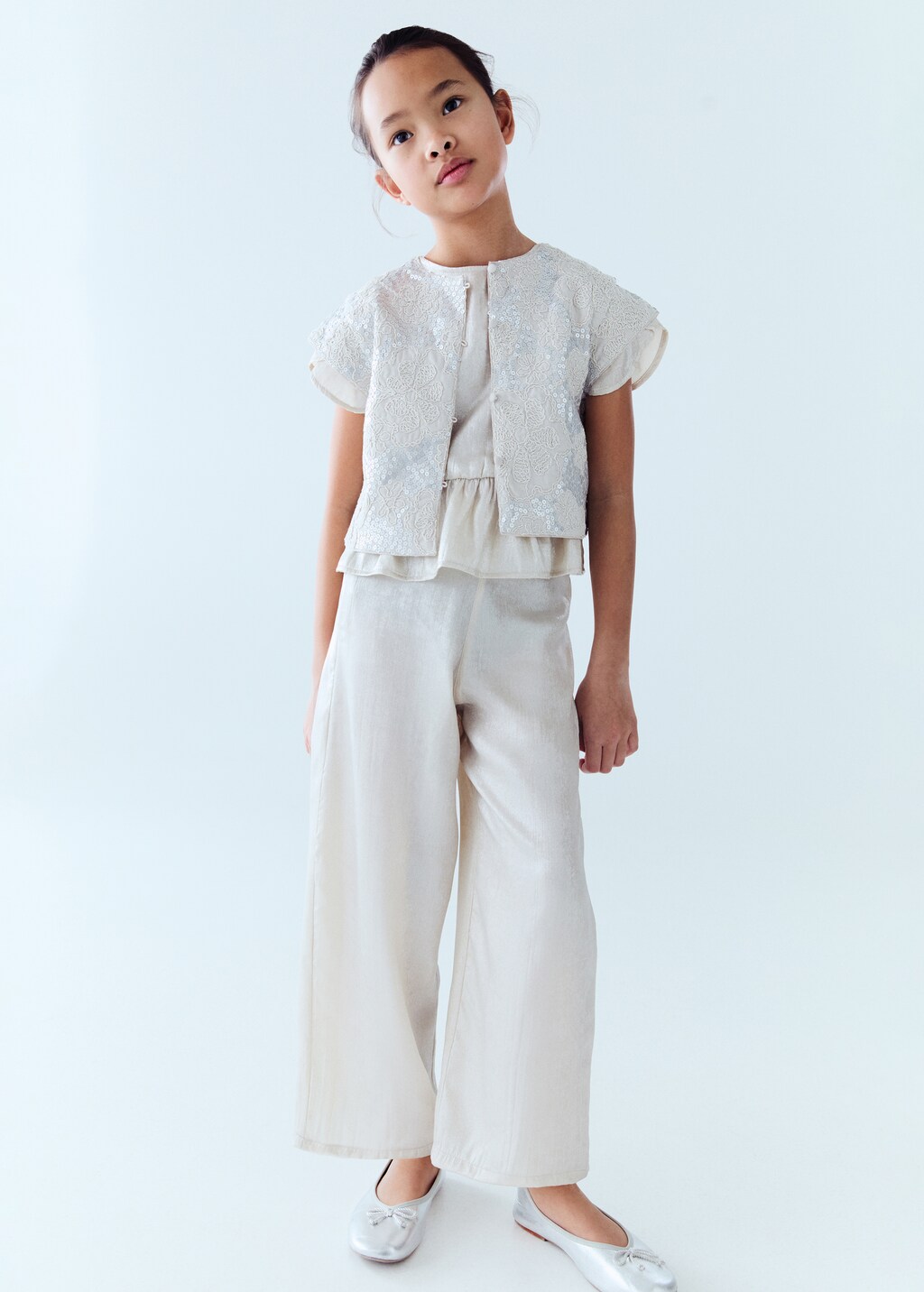 Metallic straight-fit pants
