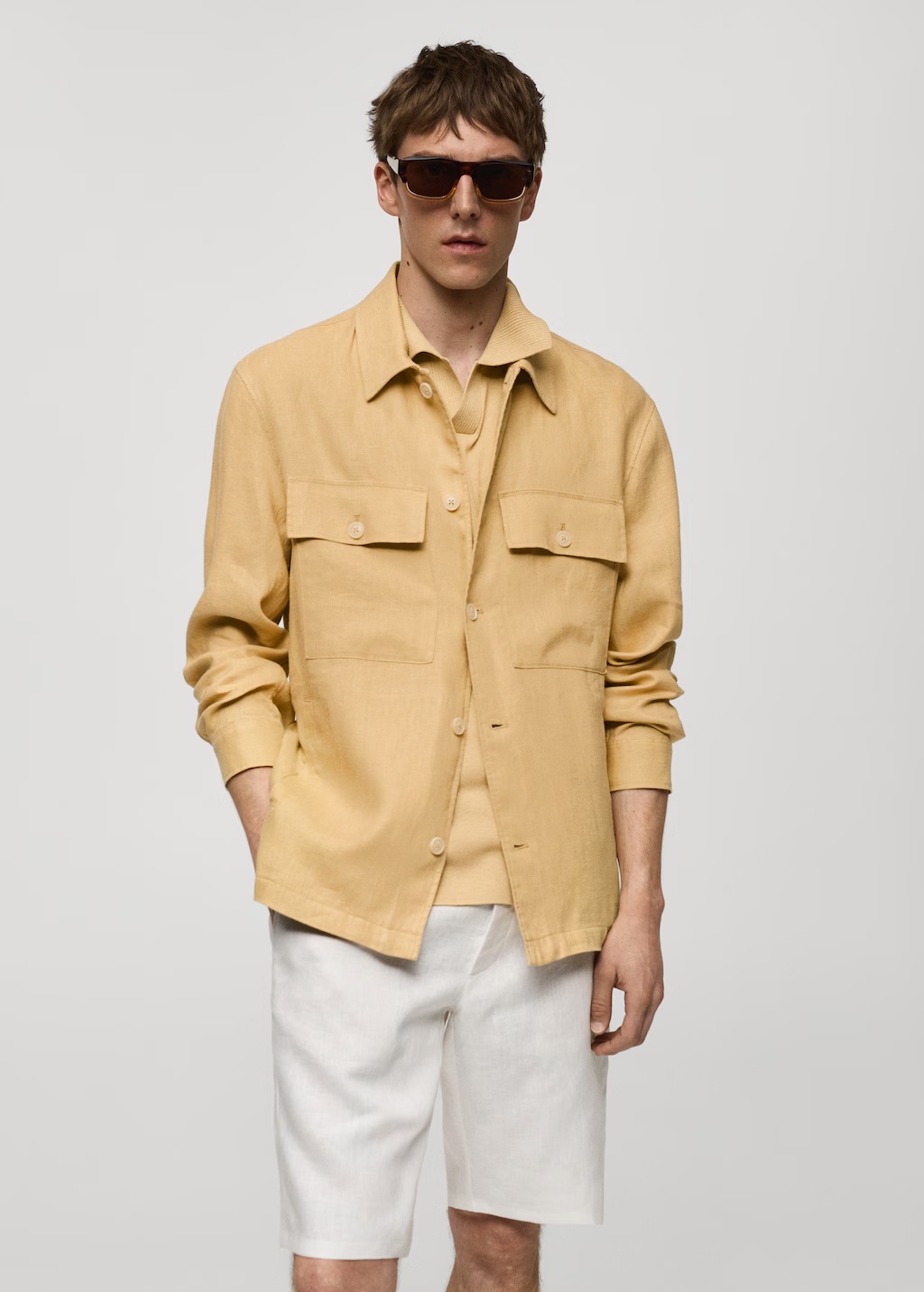 100% linen overshirt with pockets