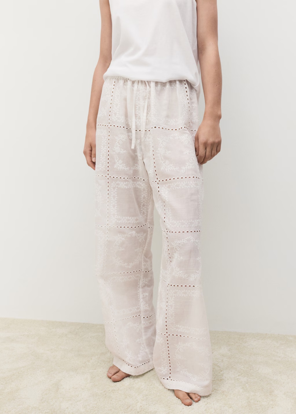 100% ramie embroidered pants