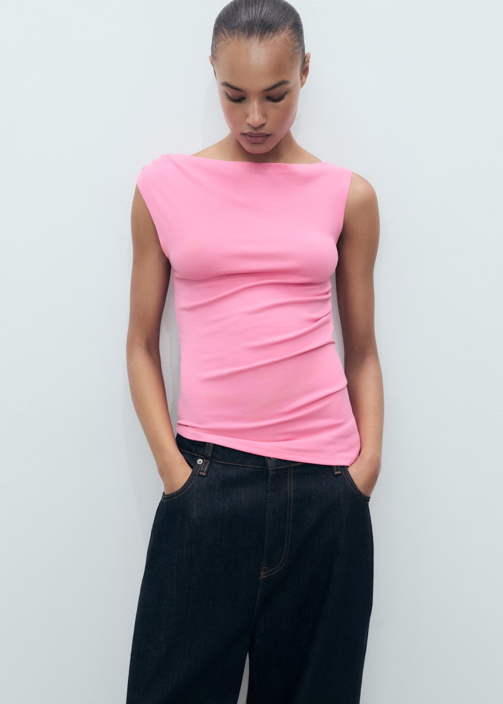 Fitted top with gathered shoulder