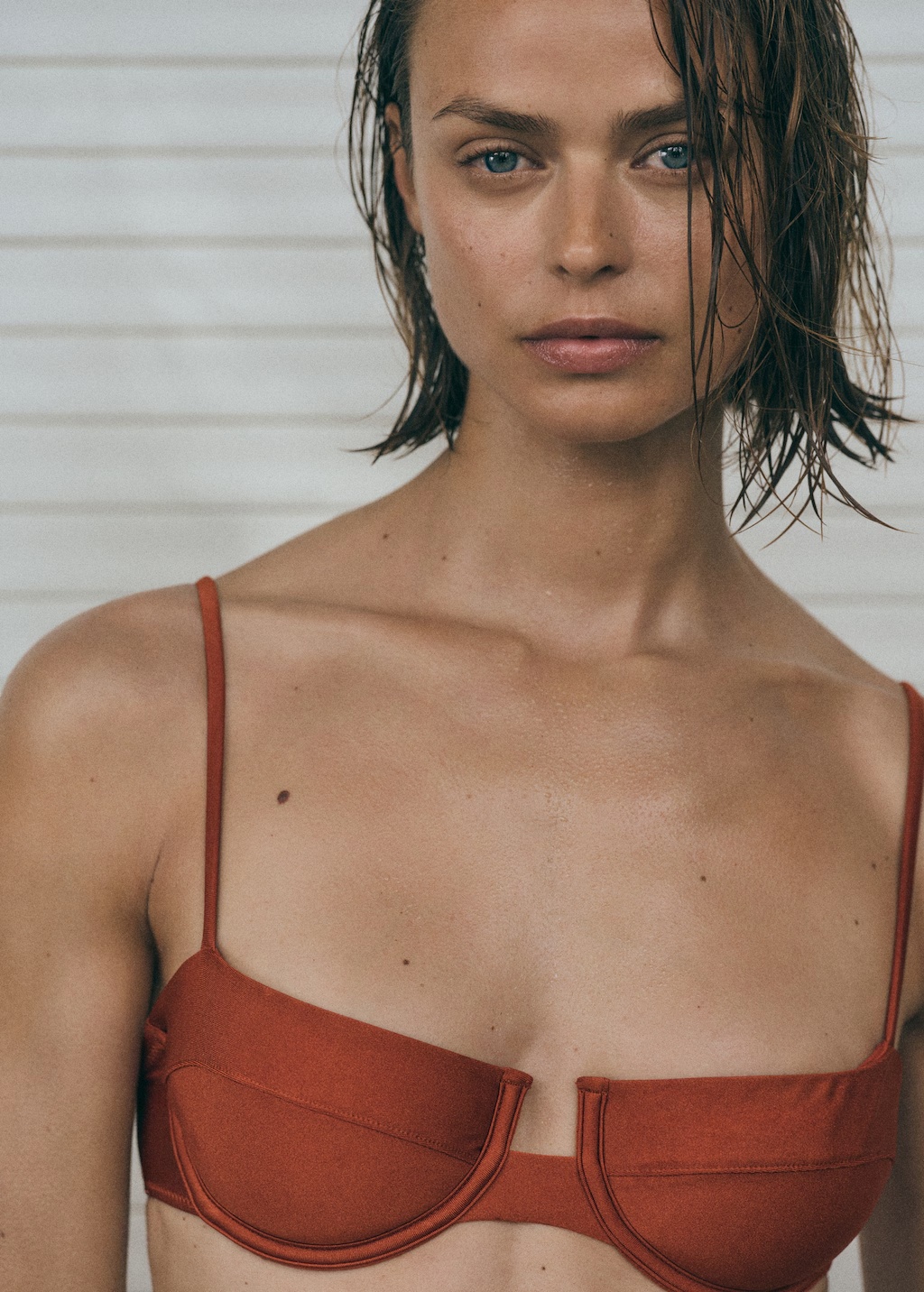 Satin-finish hoop bikini top
