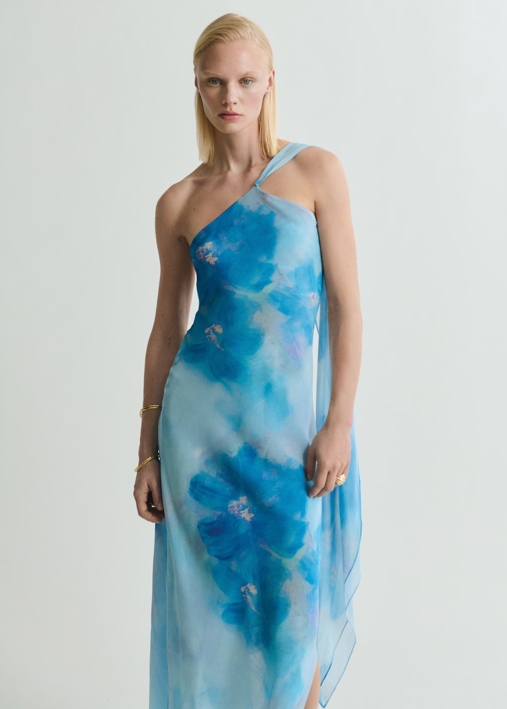 Asymmetrical floral scarf dress