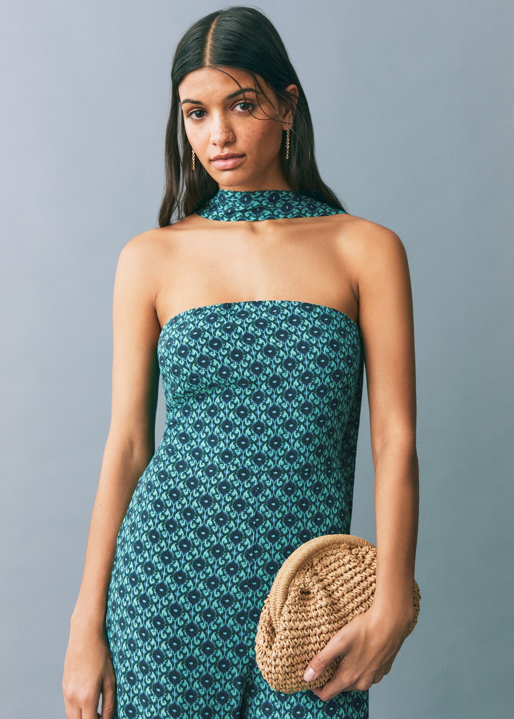 Printed jumpsuit with bow