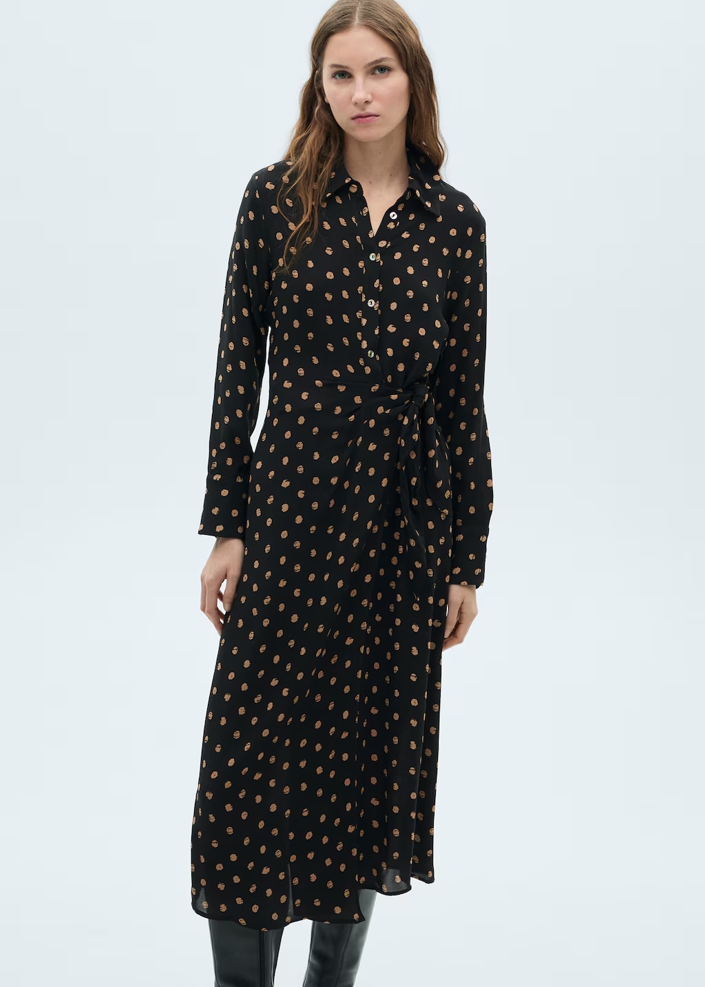Polka-dot shirt dress with knot detail