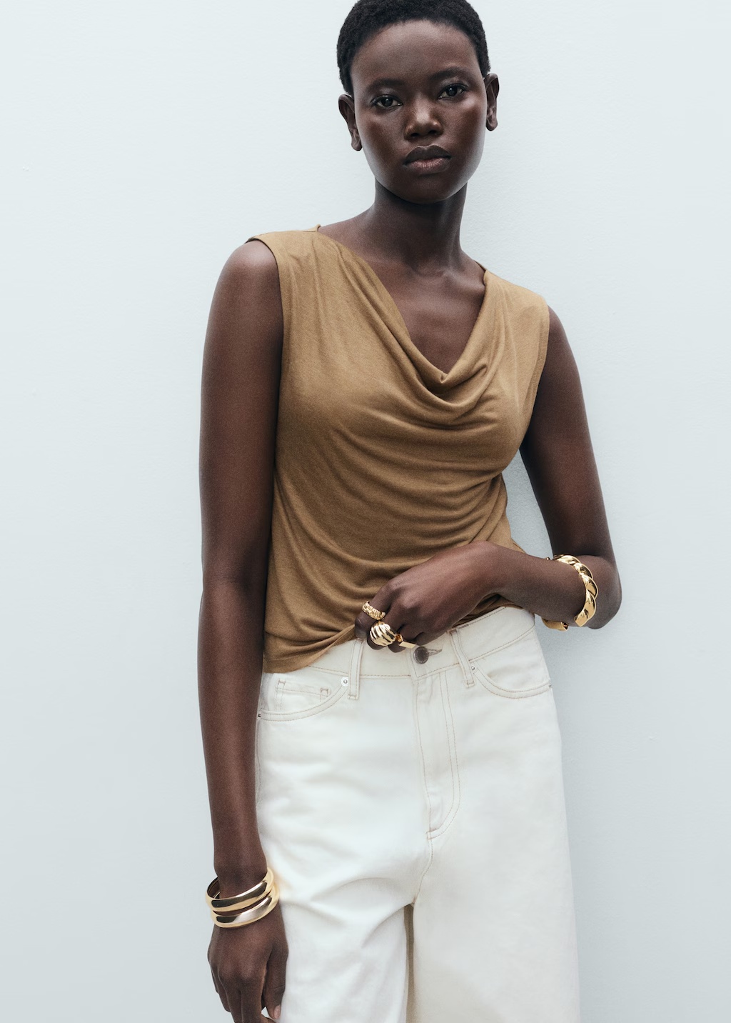 Lyocell top with draped neck