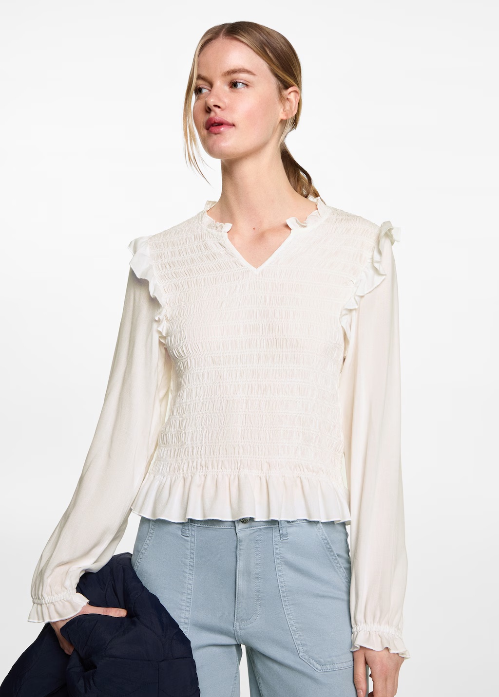 Ruched blouse with ruffles