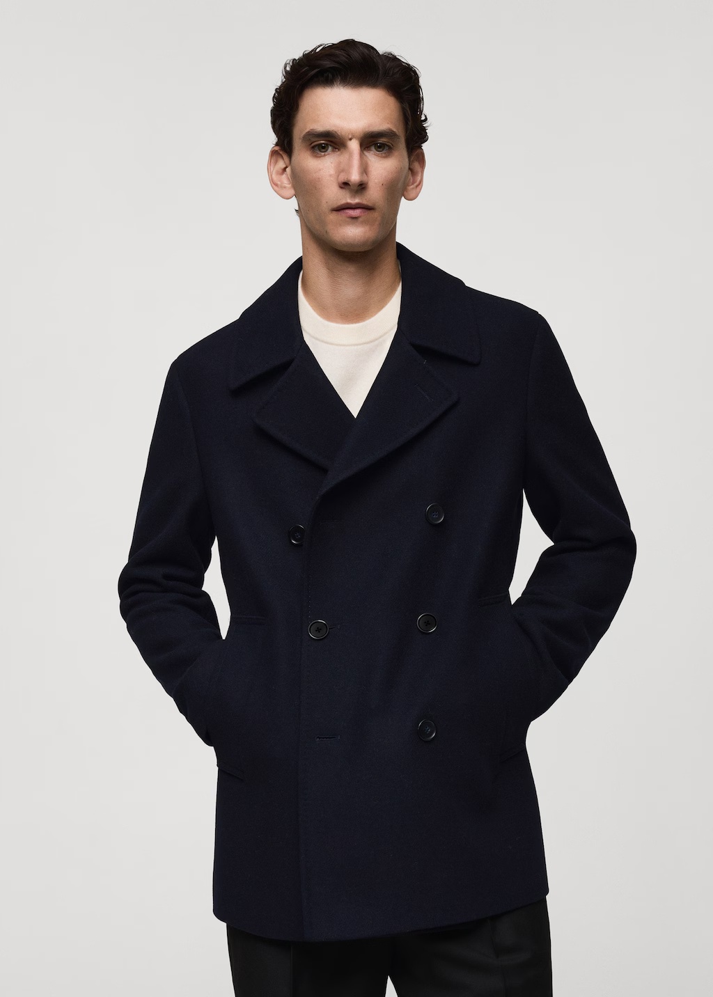 Wool double-breasted coat with buttons