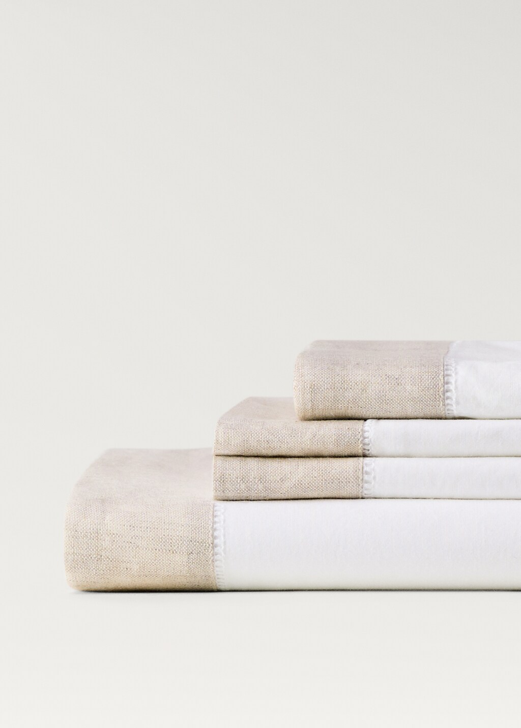 Cotton percale top sheet with linen trim for 180/200 cm bed