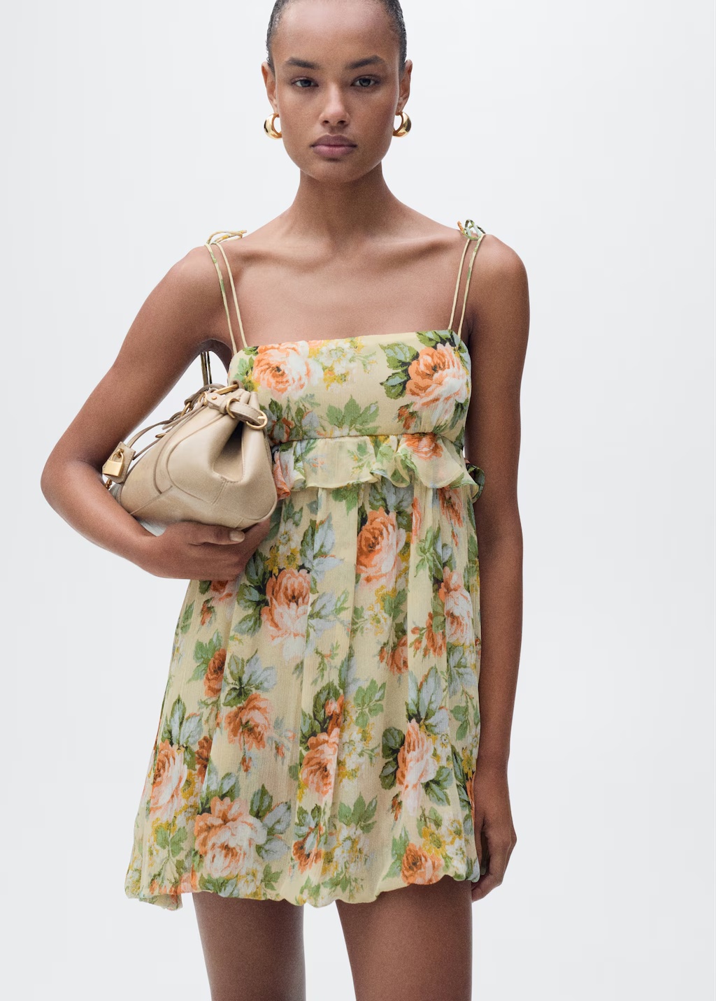 Short floral-print dress with ruffle detail