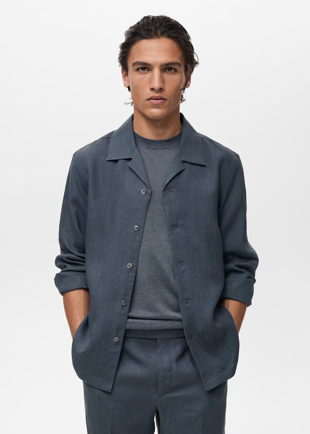 100% linen bowling-collar shirt