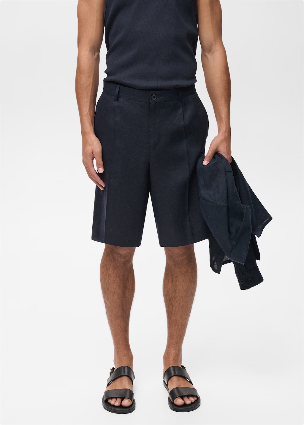 Slim-fit 100% linen bermuda shorts