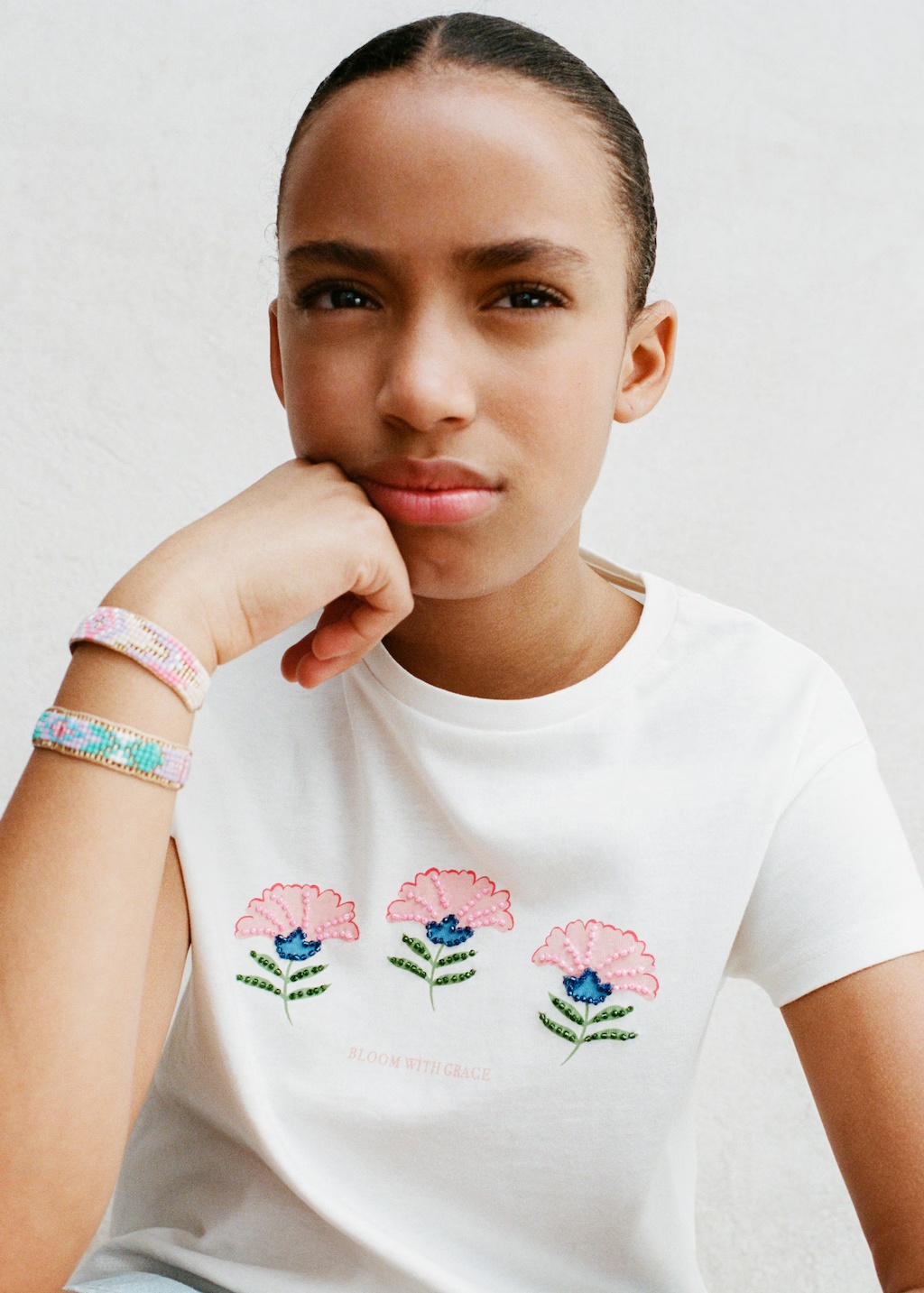 Bead printed T-shirt