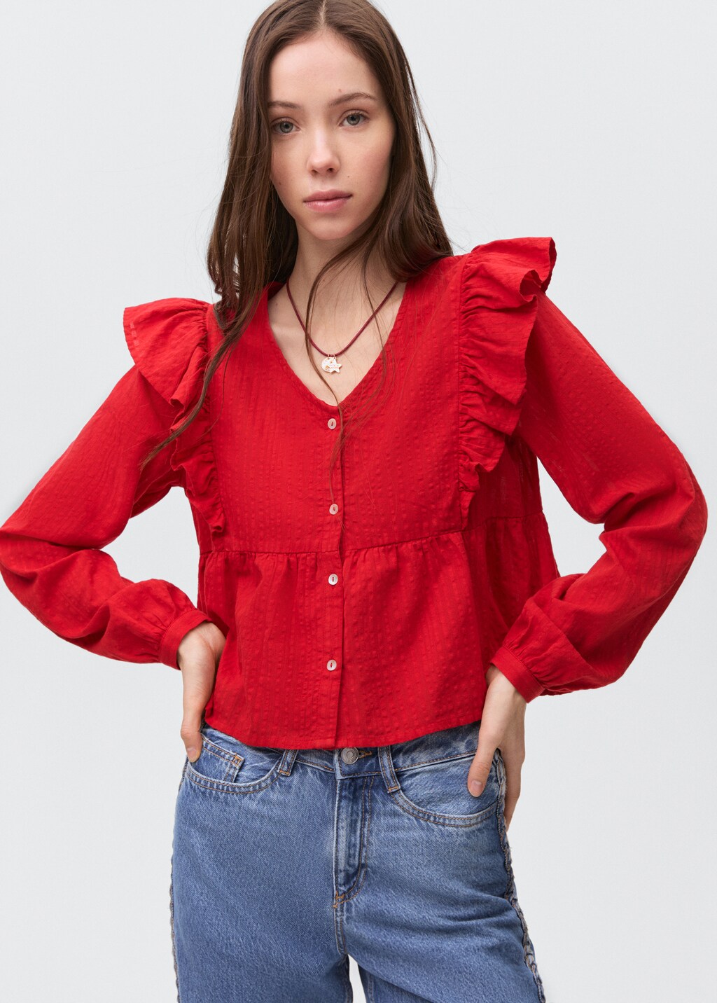 Ruffle shoulders blouse