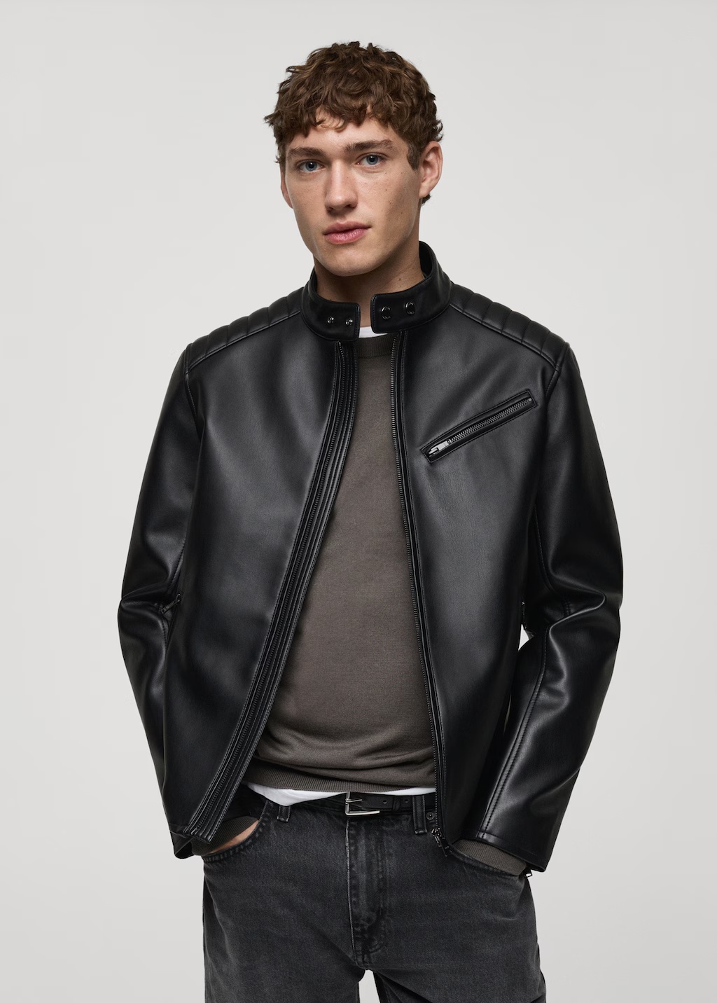 Leather-effect jacket with stitching detail