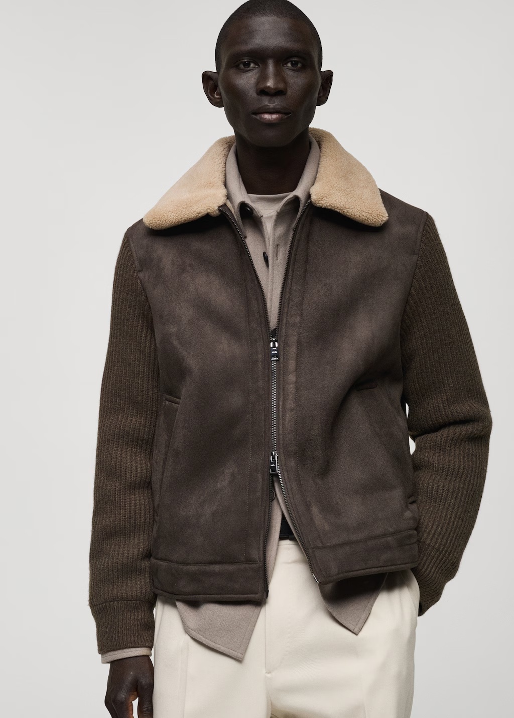Shearling and suede-effect jacket