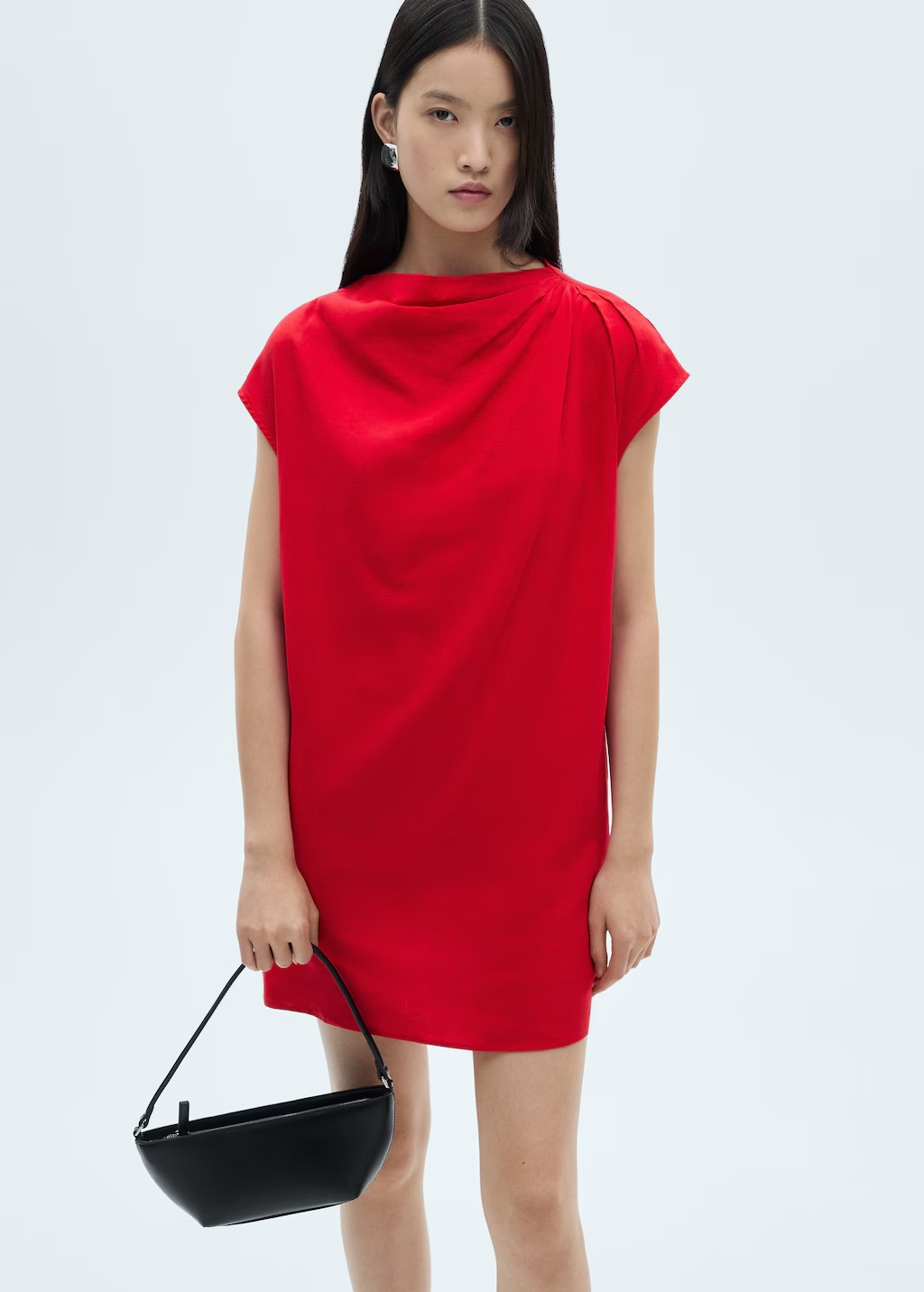 Linen dress with draped collar