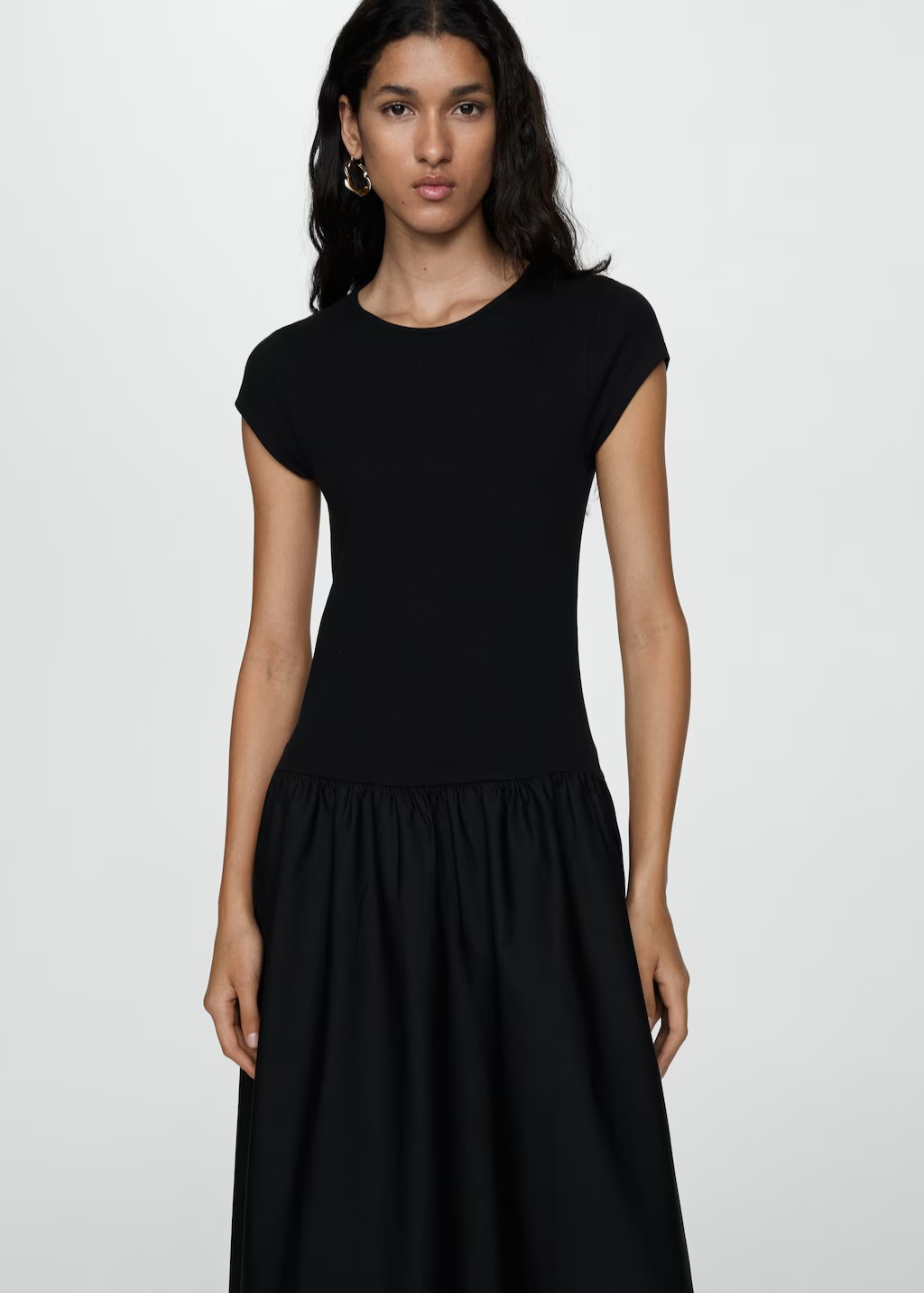 Flared dress in combined fabric