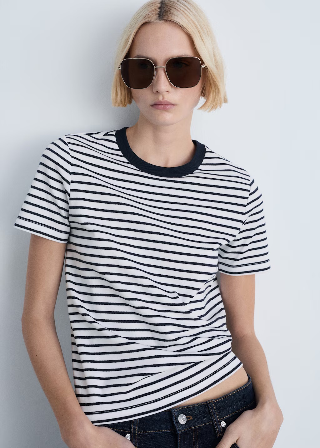 Striped short-sleeved cotton t-shirt