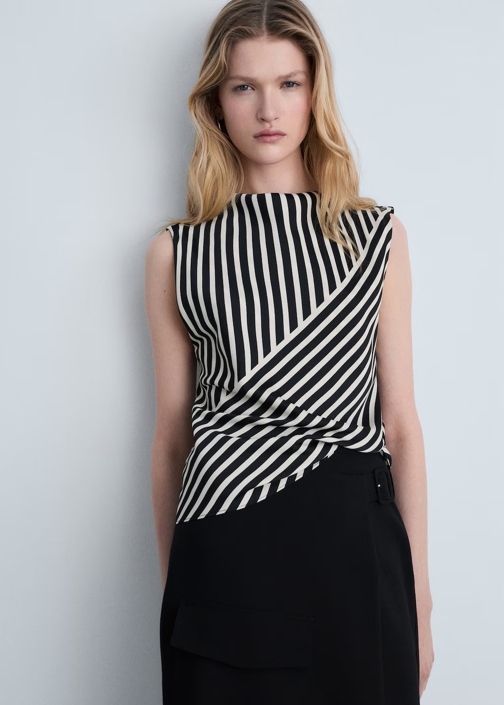 Striped perkins-neck blouse