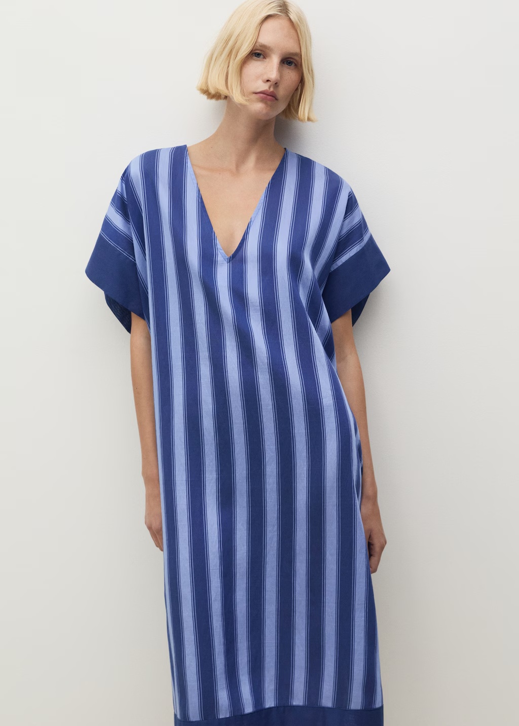 Lyocell two-tone caftan with woven stripe