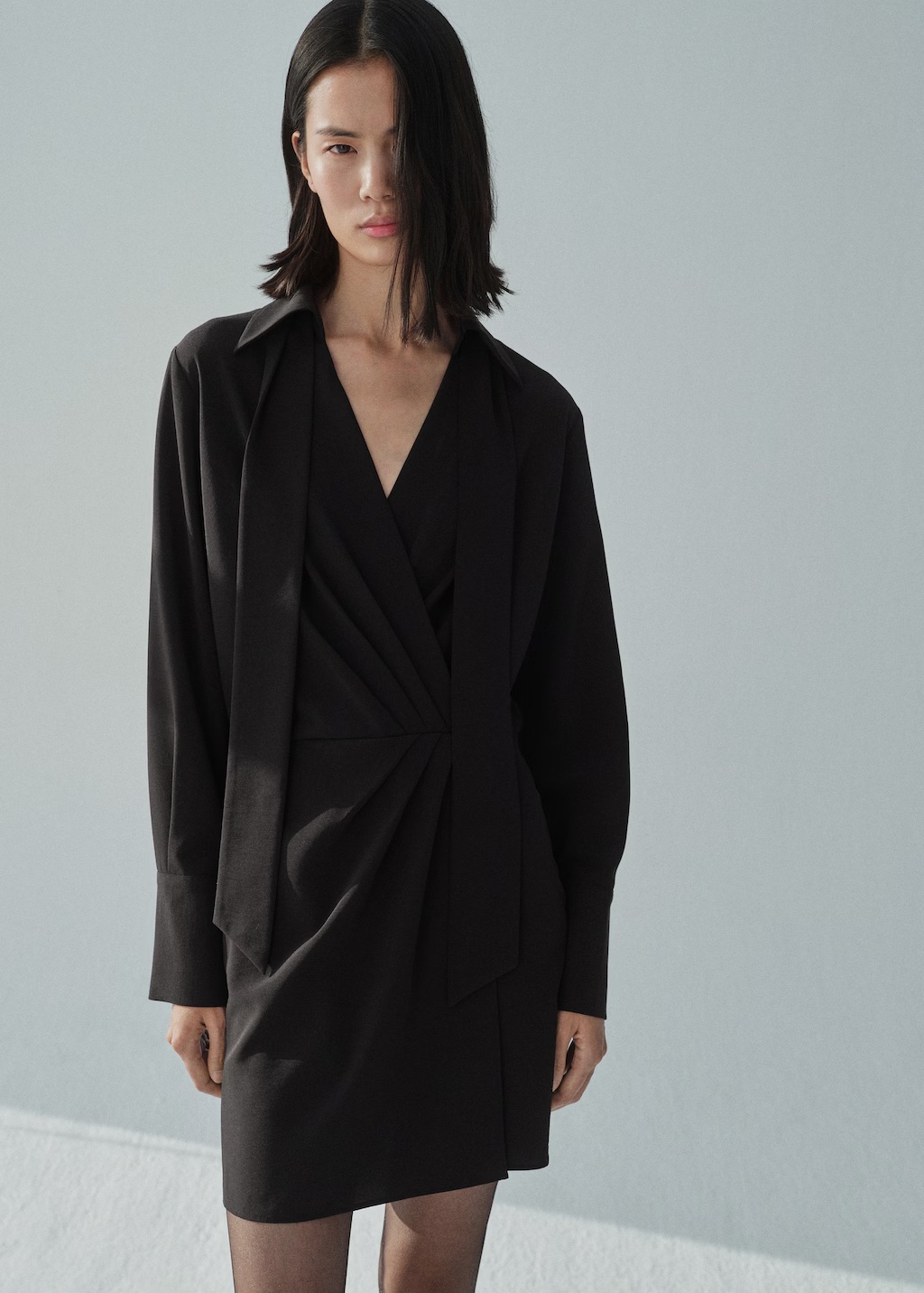 Wrap dress with shirt collar