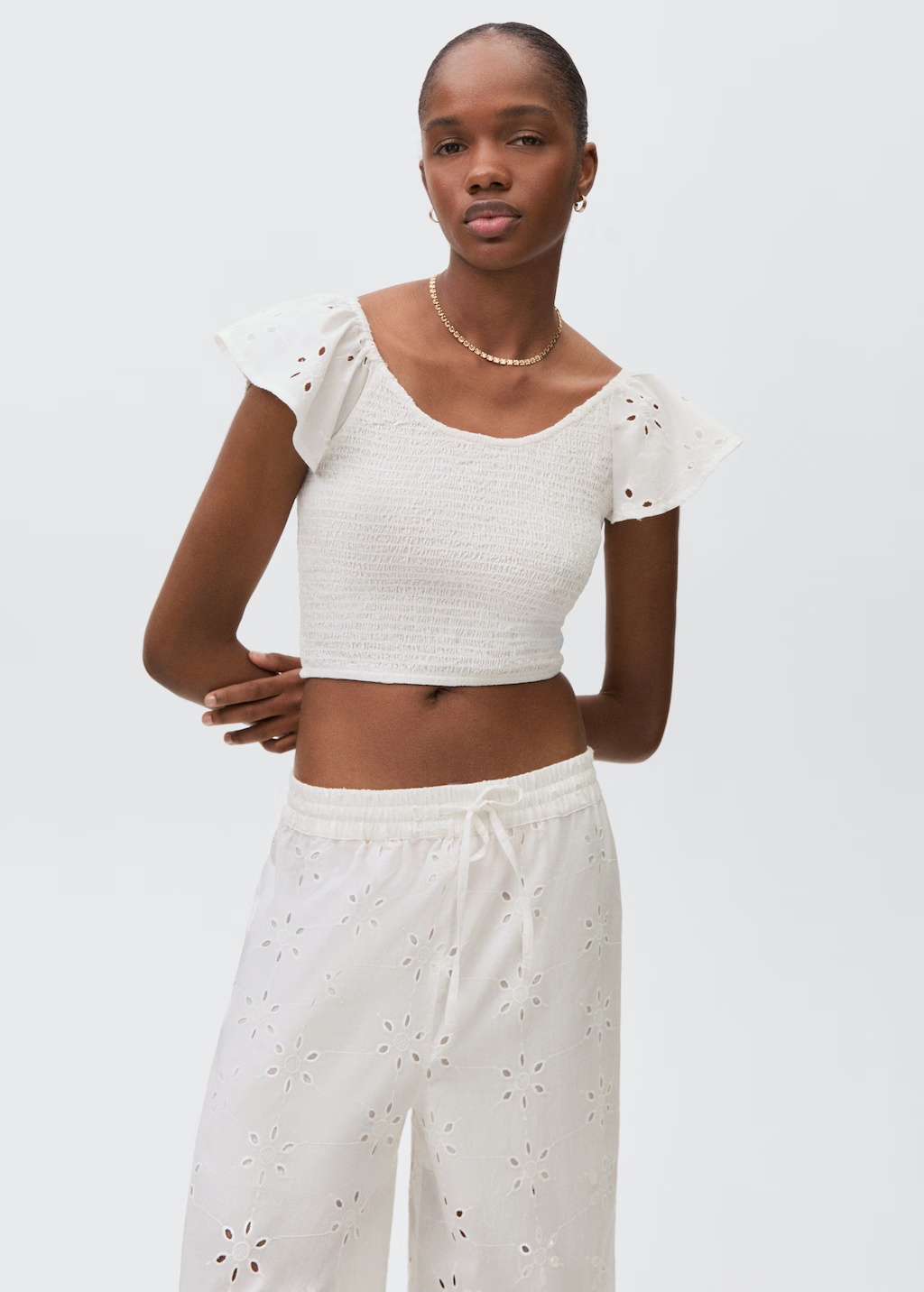 Embroidered straight-fit pants