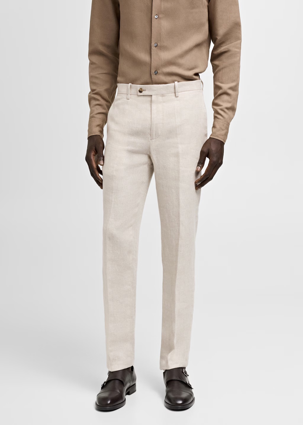 100% linen slim-fit suit pants