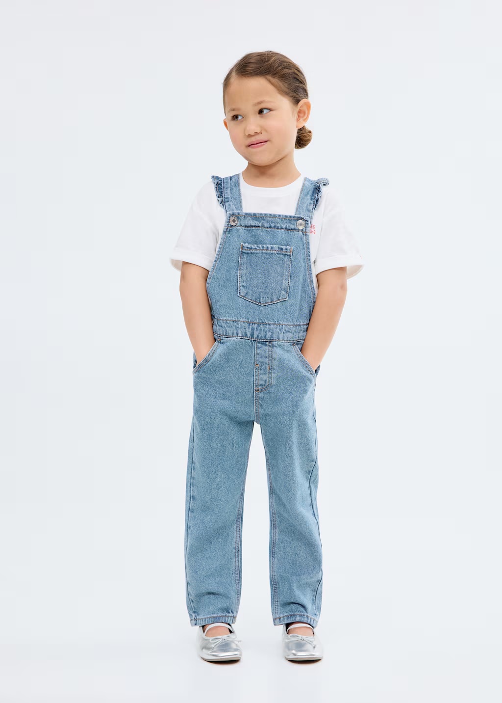 Frills denim dungarees