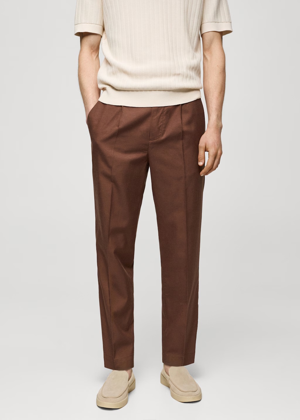 Cotton lyocell pleated pants