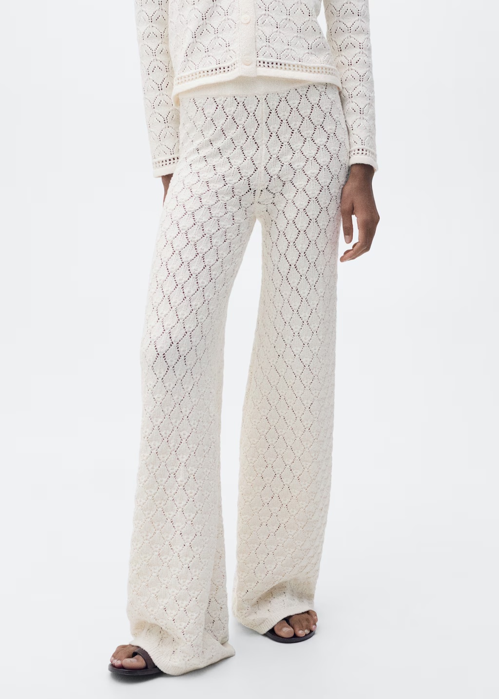 Straight-fit openwork knitted pants