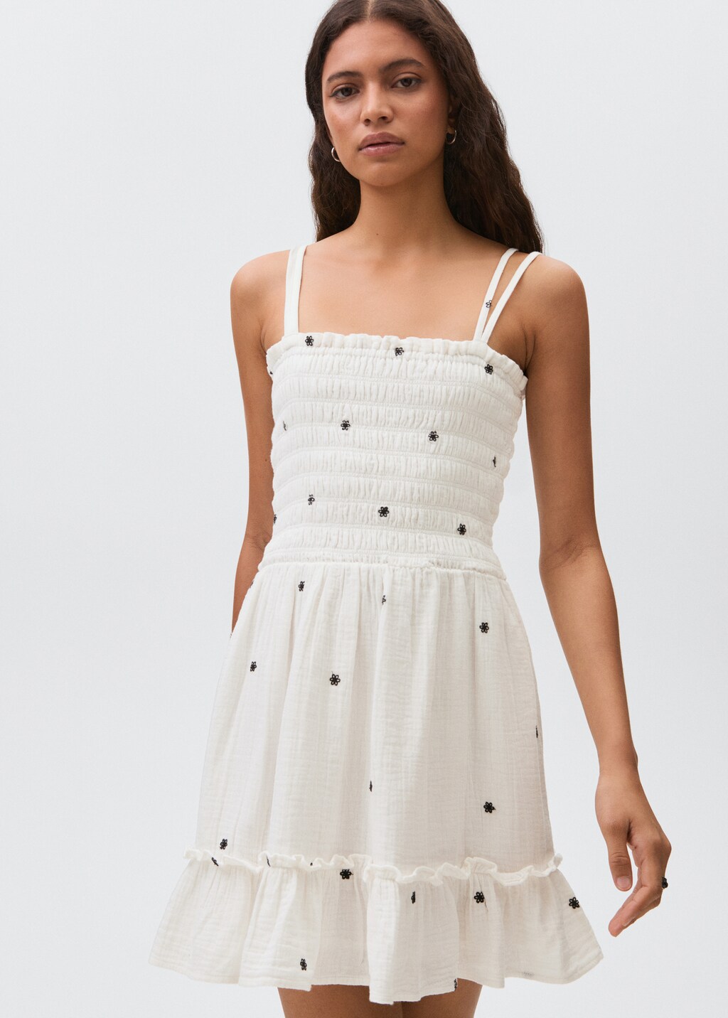 Embroidered cotton dress with floral pattern