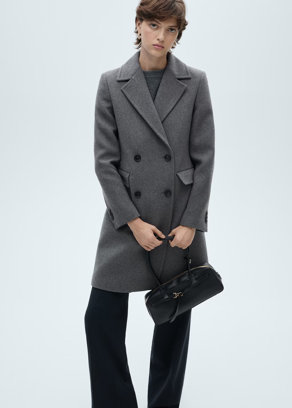 Double-breasted wool midi coat