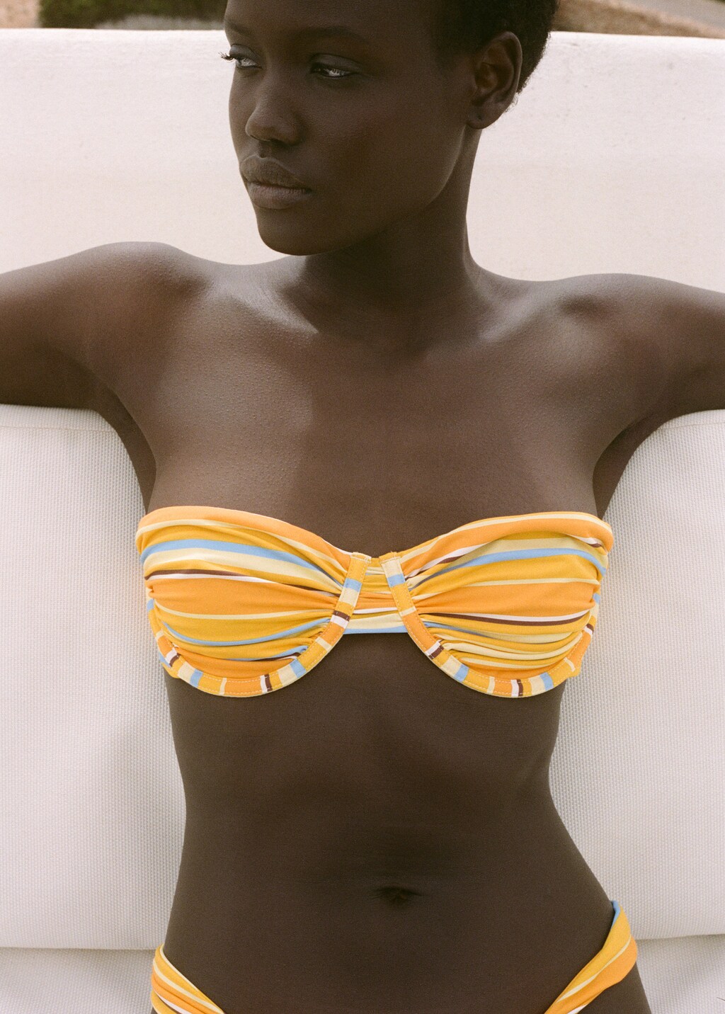 Stripe-print hoop bikini top