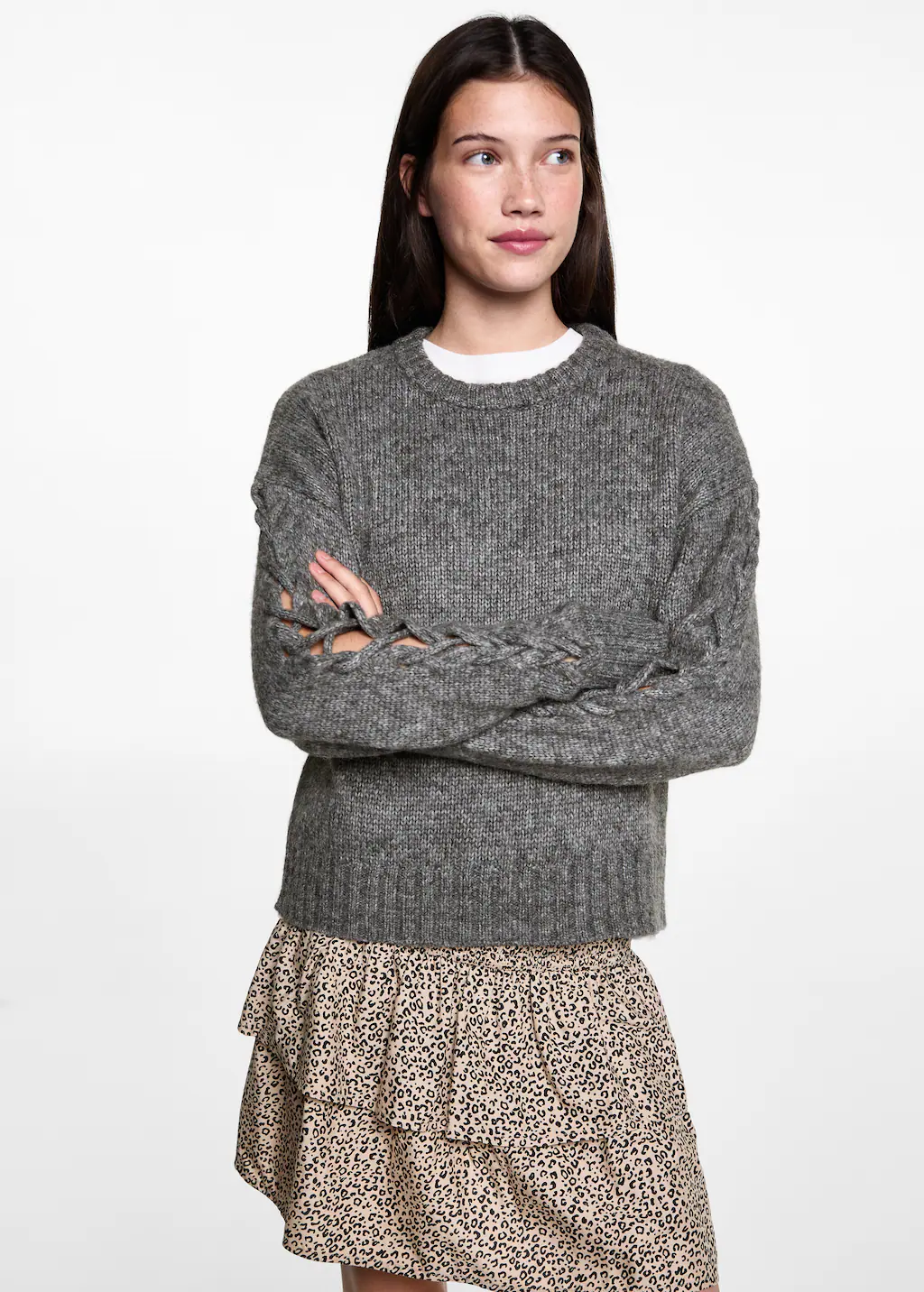 Braided sleeve sweater