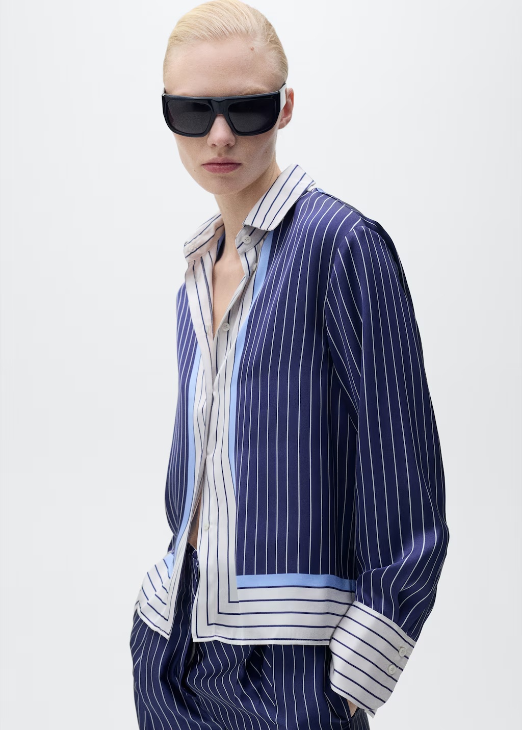 Satin shirt with combined stripes