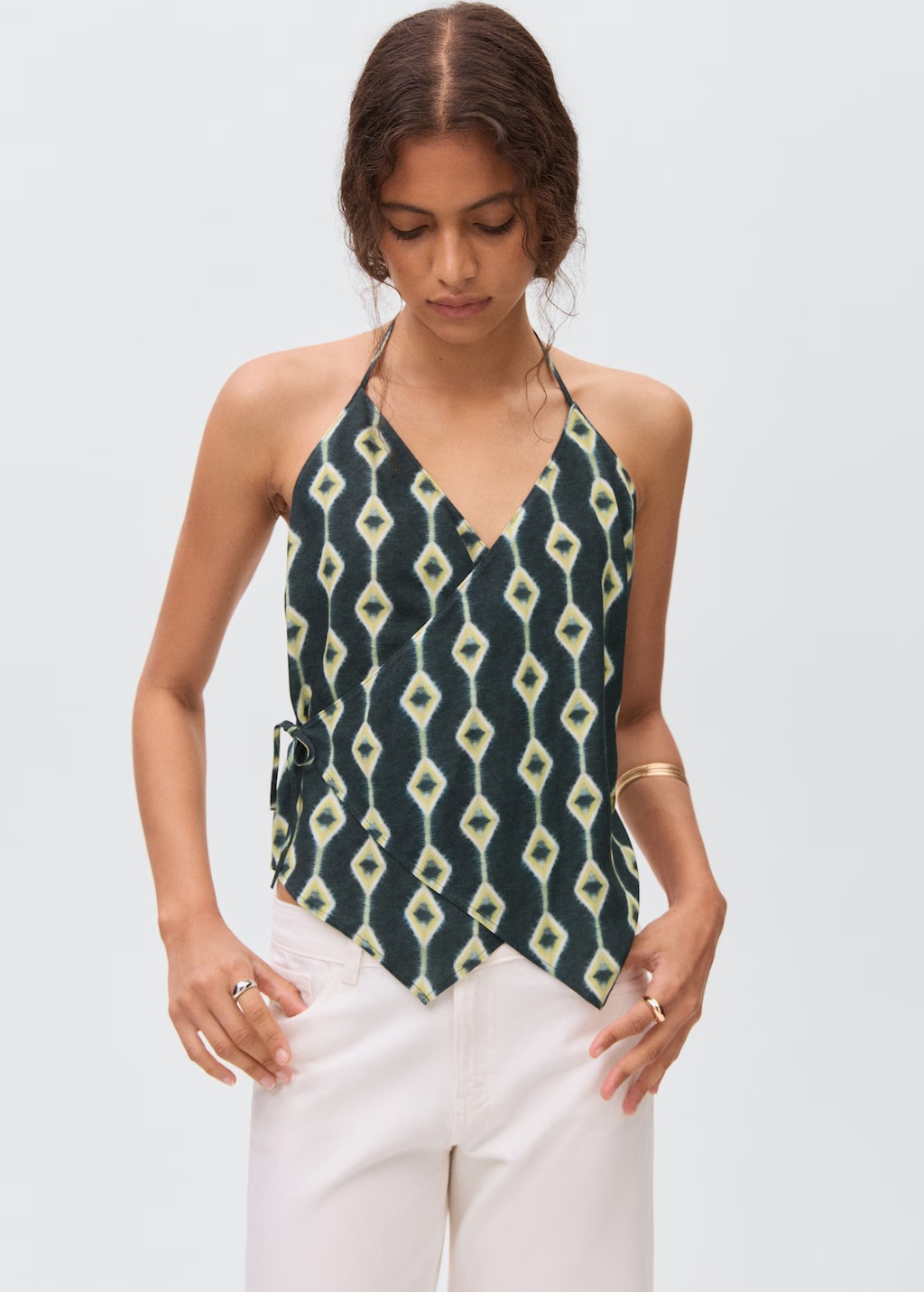 Halter-neck crossover top