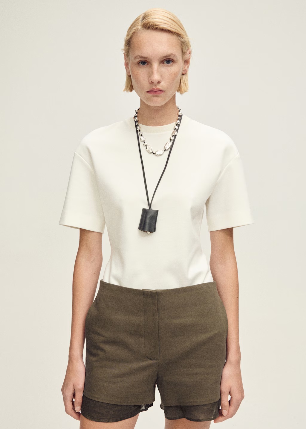 Combined linen-blend shorts