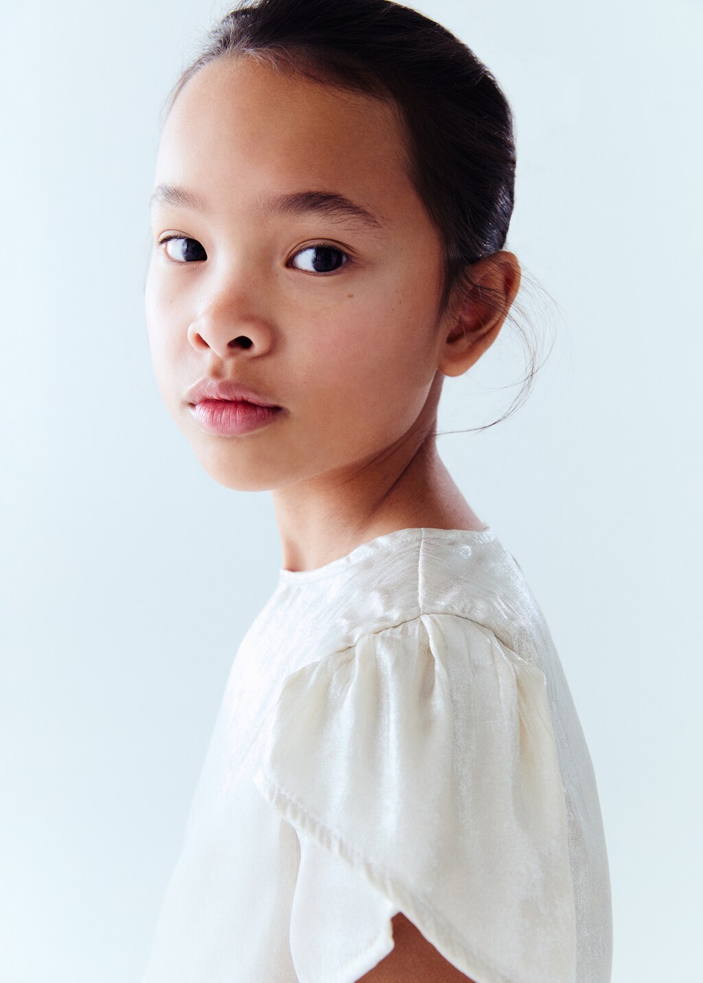Short-sleeved satin blouse