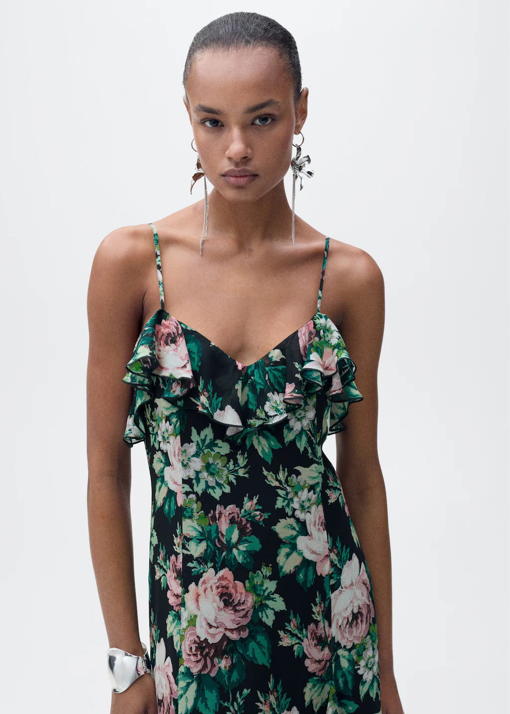 Ruffled floral print dress