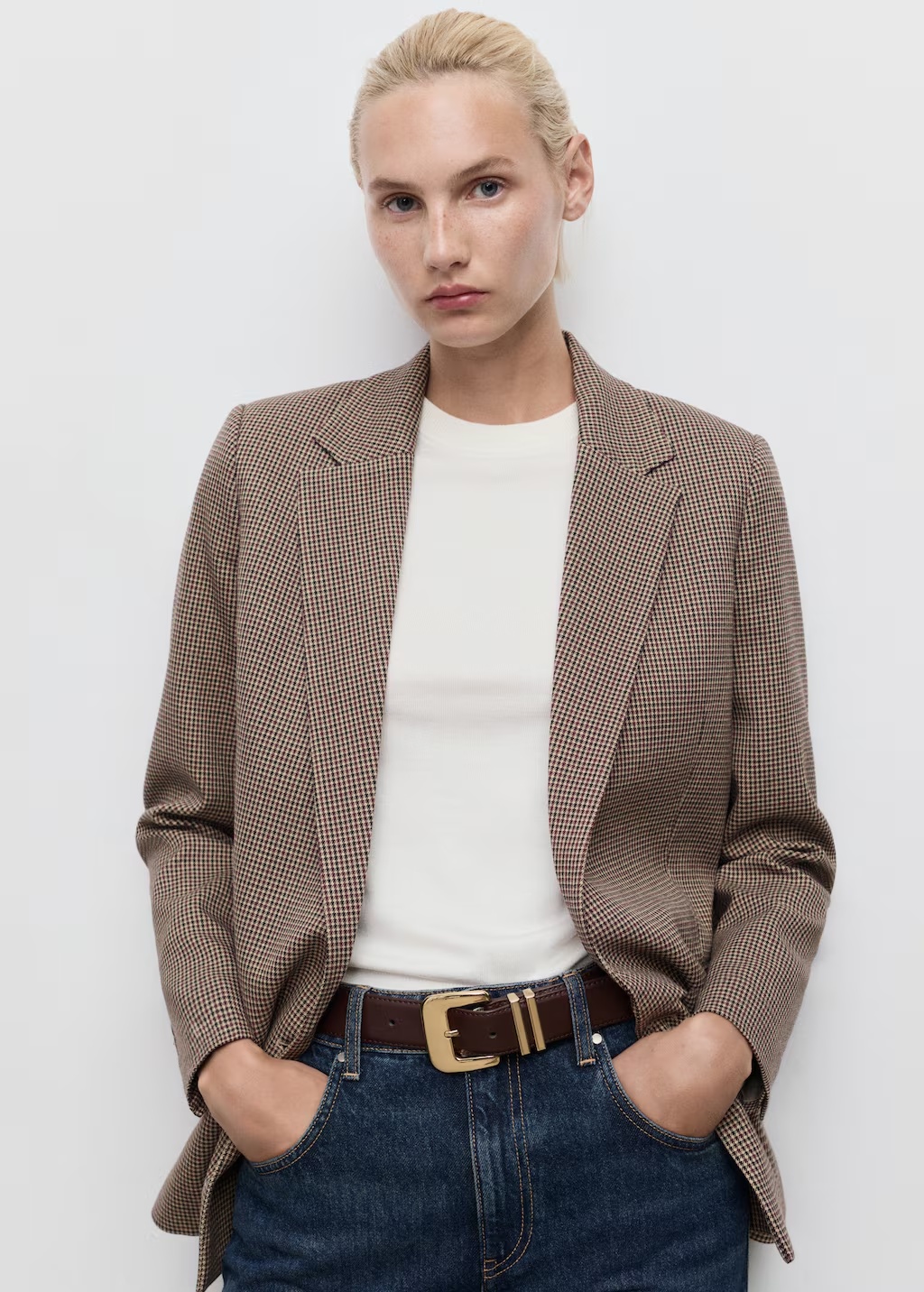 Micro-houndstooth double-breasted jacket