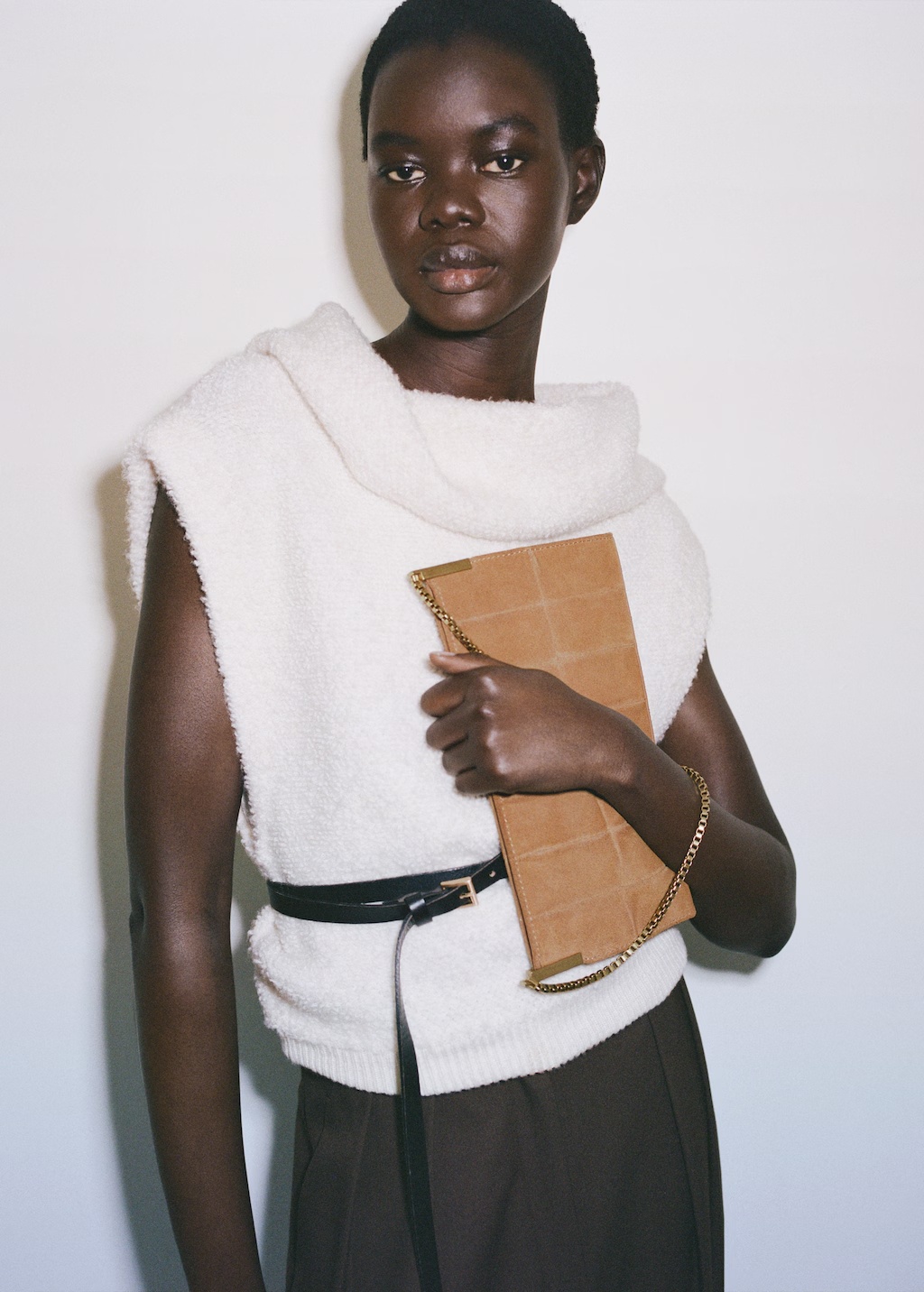 Suede baguette bag