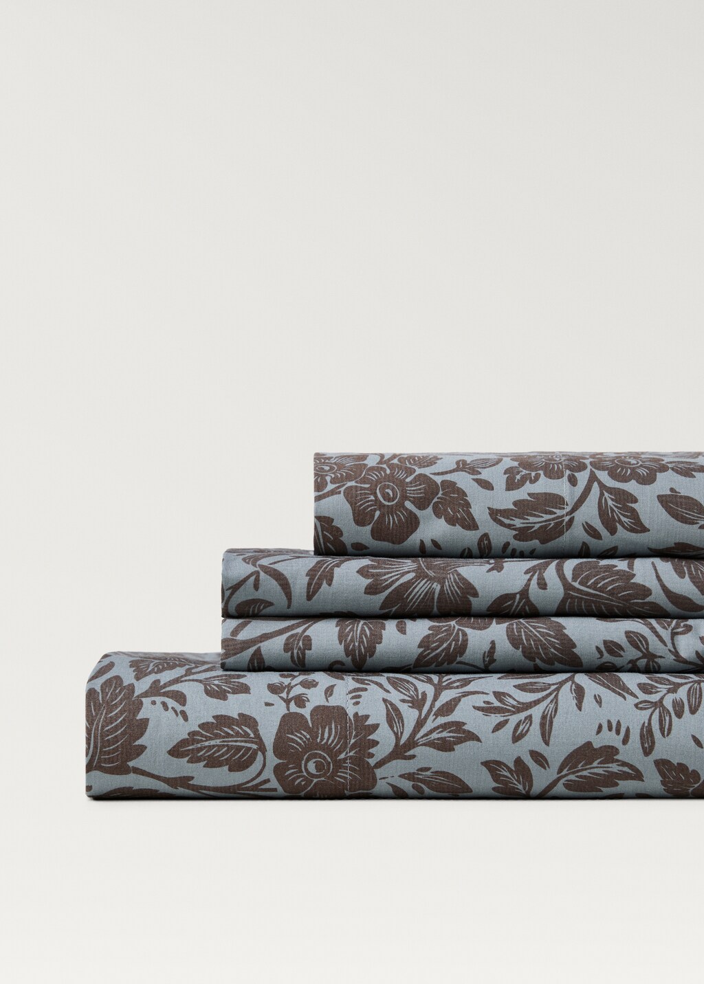 Cotton percale printed two-tone floral top sheet for 180/200 cm bed 3 Cotton percale printed two-tone floral top sheet for 180/200 cm bed