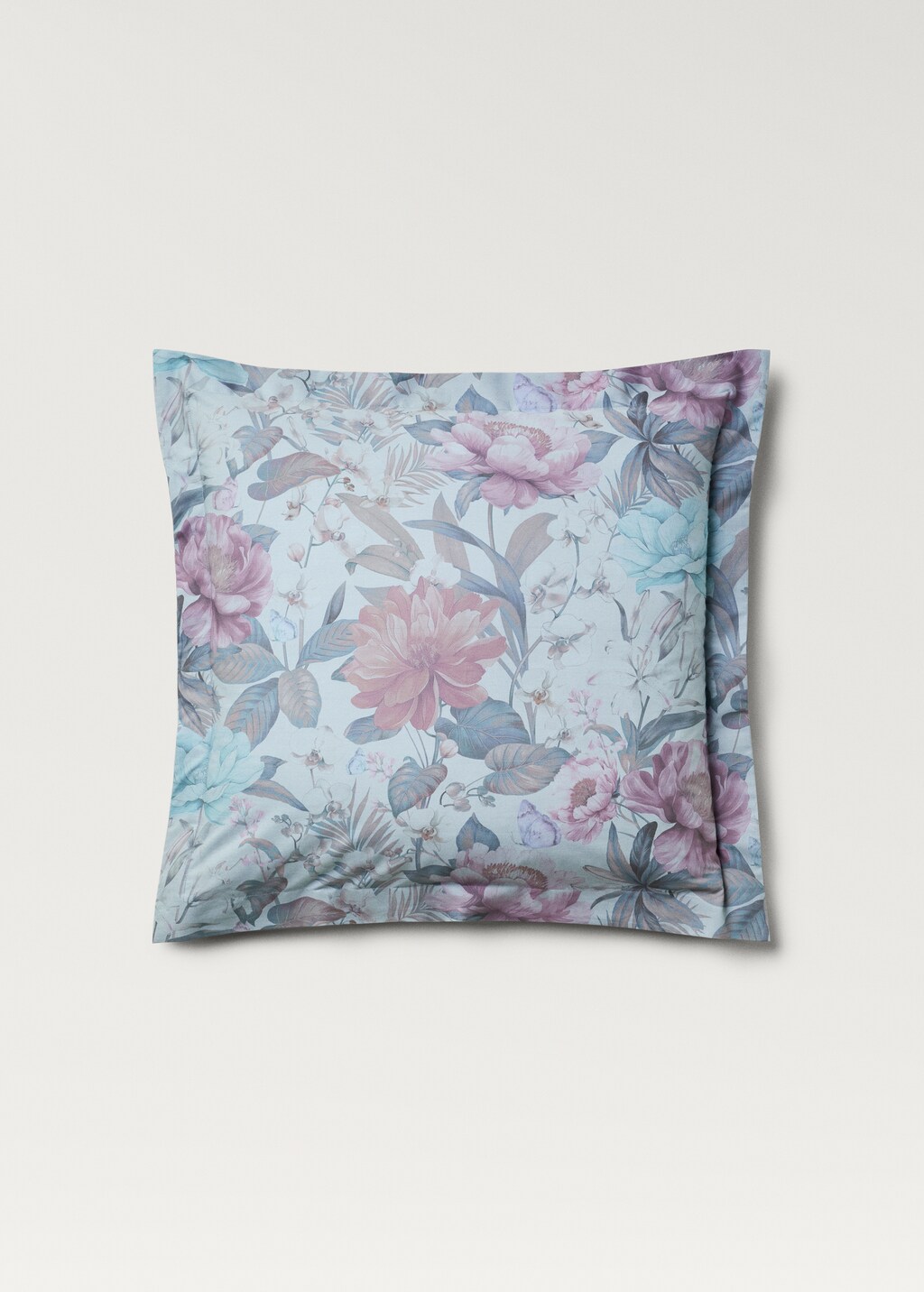 Two cotton percale multi-colored floral-print pillowcases 60x60 cm