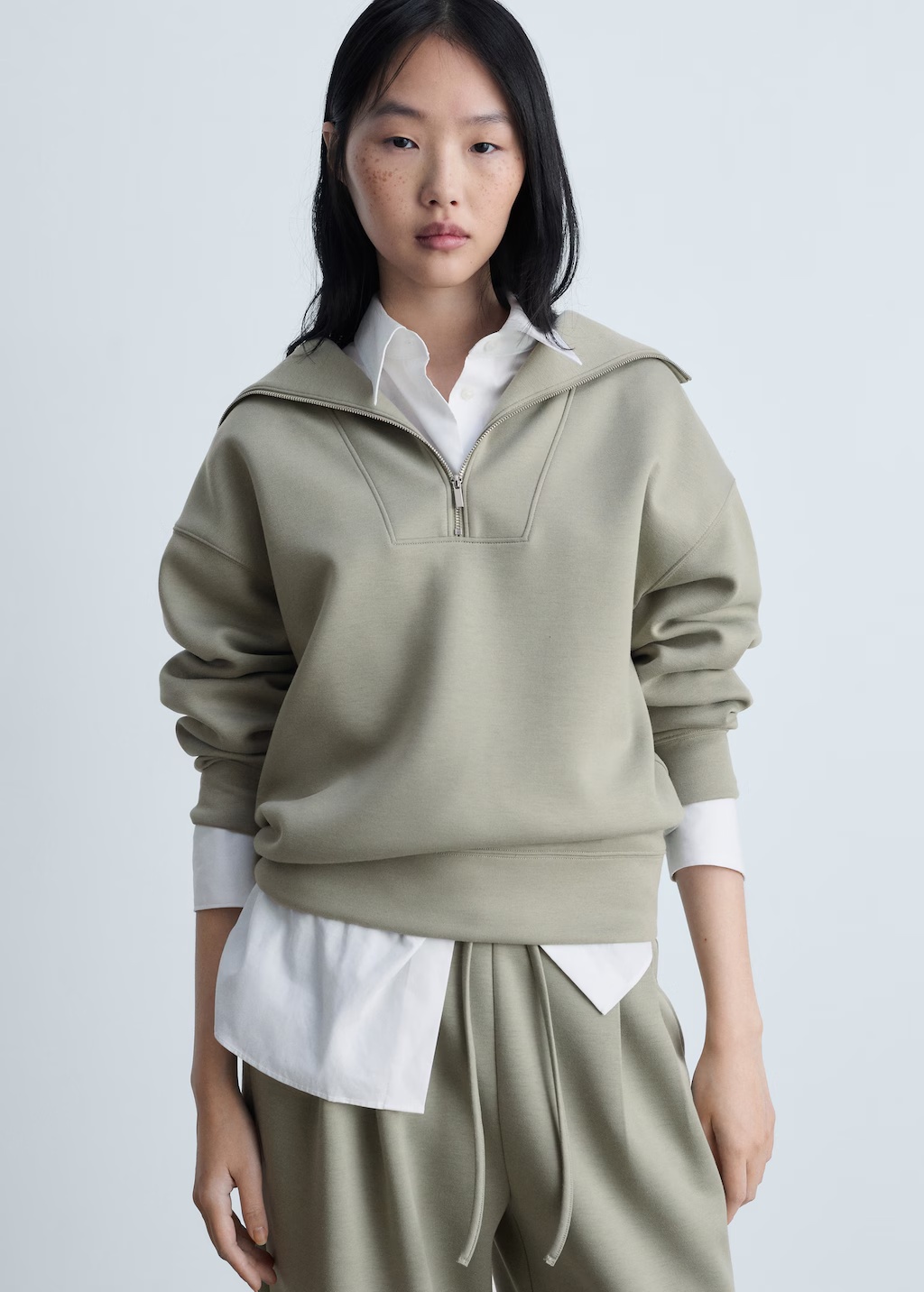 Knitted zip-neck sweatshirt